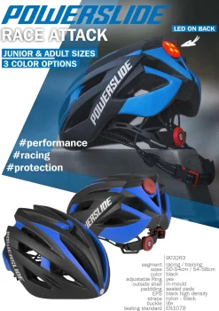 Powerslide Bescherming>Race Attack fiets/skatehelm zwart/blauw met LED licht