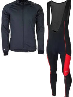Skylar Schaatskleding>softshell winterjack + manzano salopet SET zwart/rood